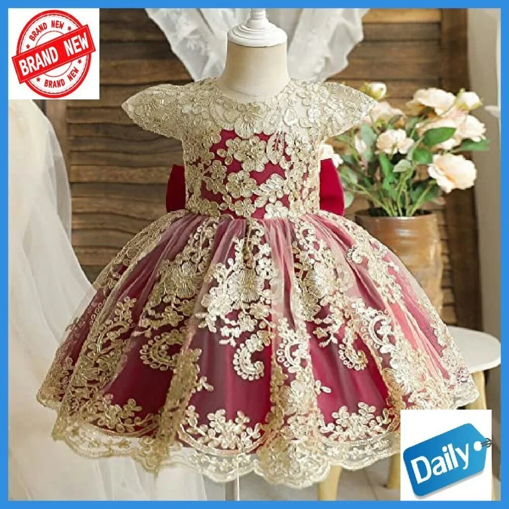 Baby Girl Tutu Dress Princess Lace Embroidery Wedding Party Gown 6-12 Months